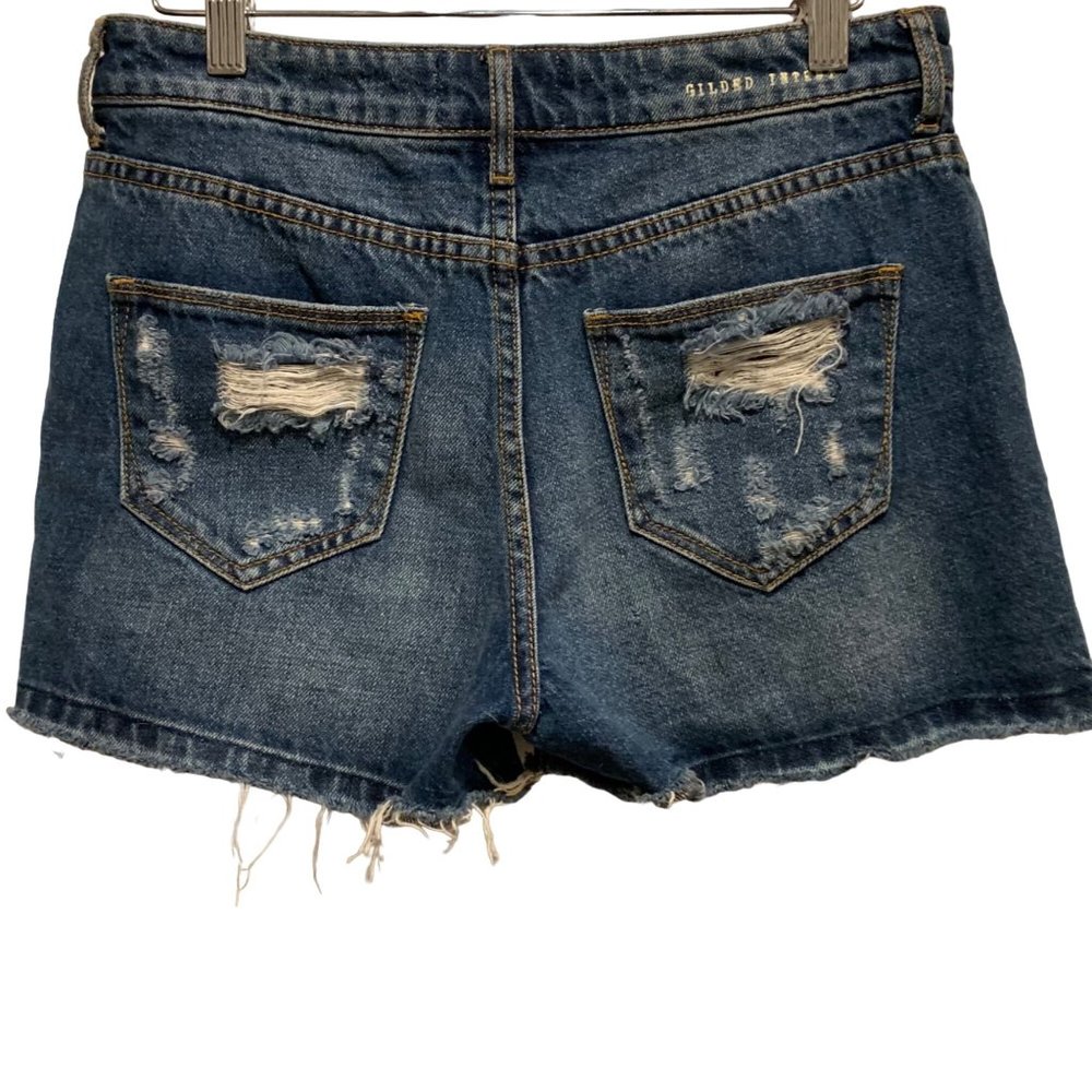 Guilded Intent Buckle High Rise Short Size 26 Distressed Blue Skinny Denim - Picture 2 of 14